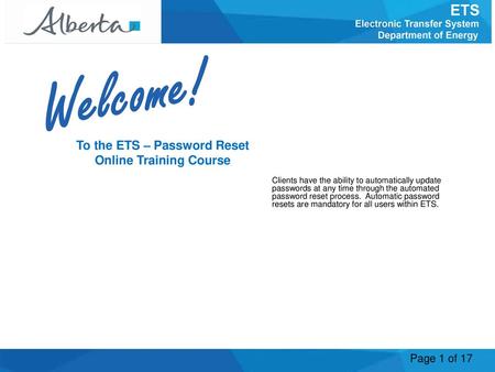 To the ETS – Password Reset Online Training Course