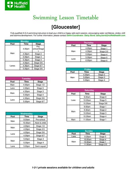 Swimming Lesson Timetable [Gloucester]