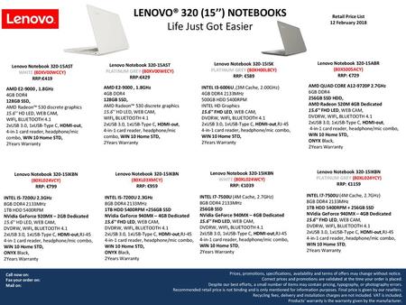 LENOVO® 320 (15’’) NOTEBOOKS