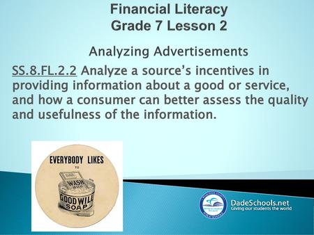 Financial Literacy Grade 7 Lesson 2 Analyzing Advertisements