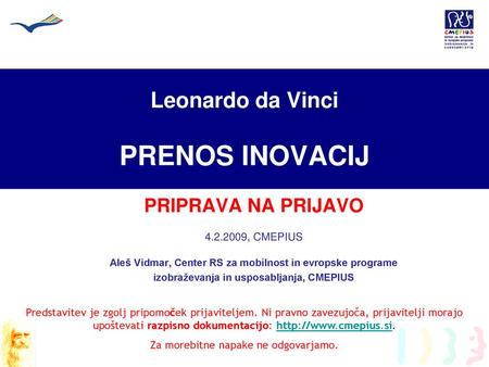 Leonardo da Vinci PRENOS INOVACIJ