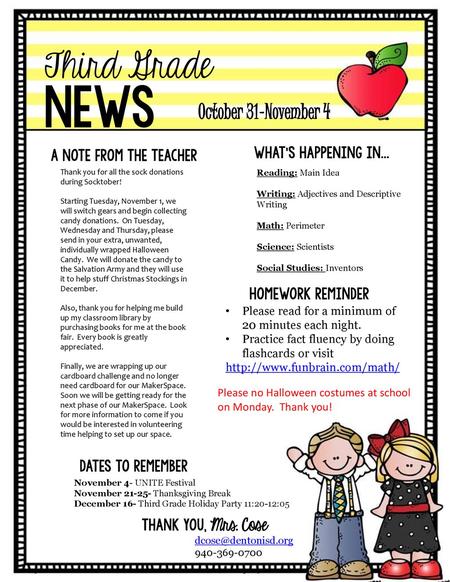 news Third Grade October 31-November 4 What’s Happening in...