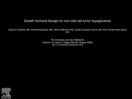 Growth hormone therapy for non–islet cell tumor hypoglycemia