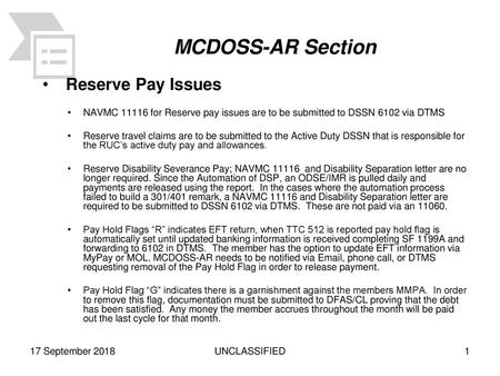 MCDOSS-AR Section Reserve Pay Issues