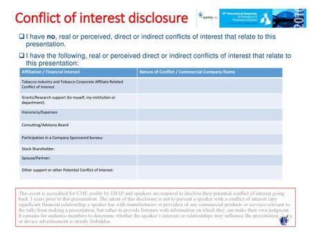 Conflict of interest disclosure
