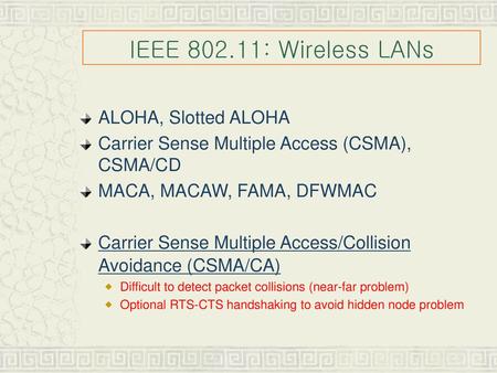 IEEE : Wireless LANs ALOHA, Slotted ALOHA