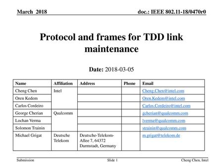 Protocol and frames for TDD link maintenance
