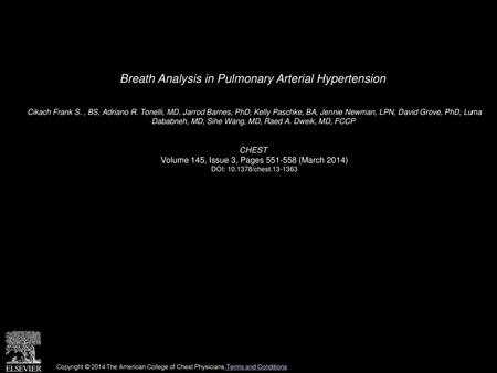 Breath Analysis in Pulmonary Arterial Hypertension