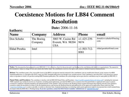 Coexistence Motions for LB84 Comment Resolution