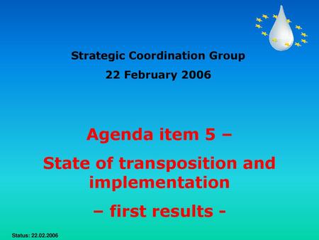 Strategic Coordination Group State of transposition and implementation