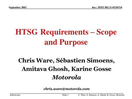 HTSG Requirements – Scope and Purpose