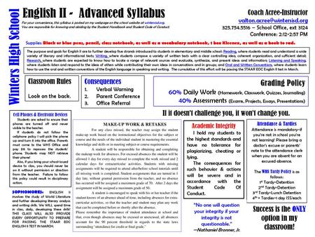 English II - Advanced Syllabus