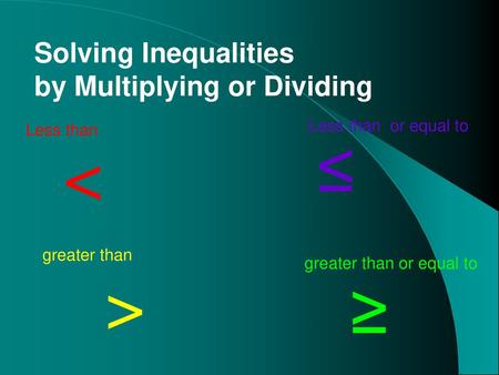 ≤ < > ≥ Solving Inequalities by Multiplying or Dividing