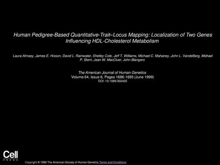 Human Pedigree-Based Quantitative-Trait–Locus Mapping: Localization of Two Genes Influencing HDL-Cholesterol Metabolism  Laura Almasy, James E. Hixson,