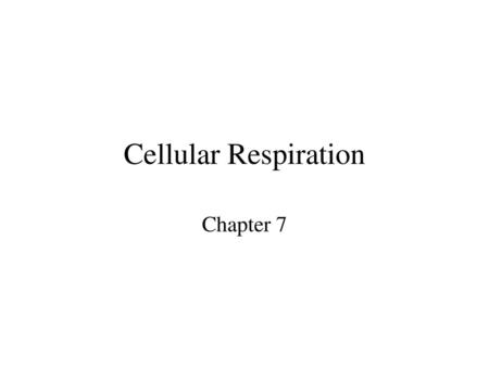 Cellular Respiration Chapter 7.