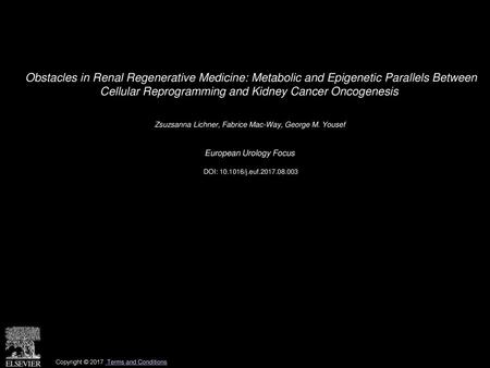 Obstacles in Renal Regenerative Medicine: Metabolic and Epigenetic Parallels Between Cellular Reprogramming and Kidney Cancer Oncogenesis  Zsuzsanna Lichner,