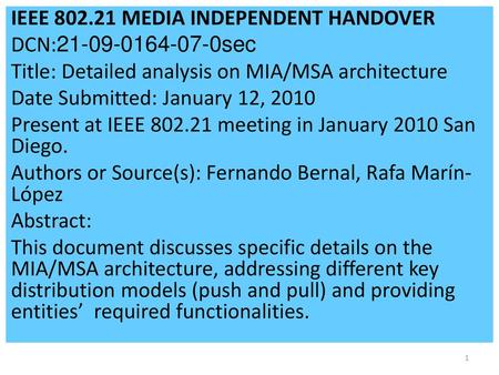 IEEE MEDIA INDEPENDENT HANDOVER