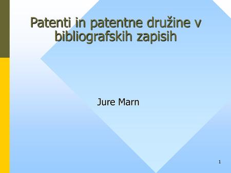 Patenti in patentne družine v bibliografskih zapisih
