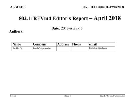 802.11REVmd Editor’s Report – April 2018