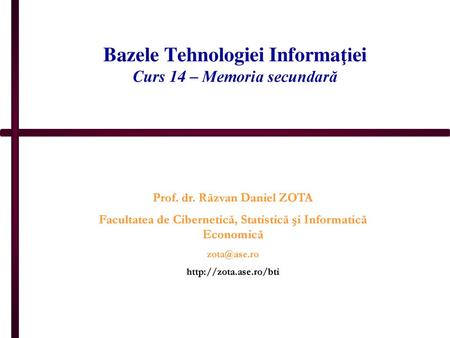 Bazele Tehnologiei Informaţiei Curs 14 – Memoria secundară