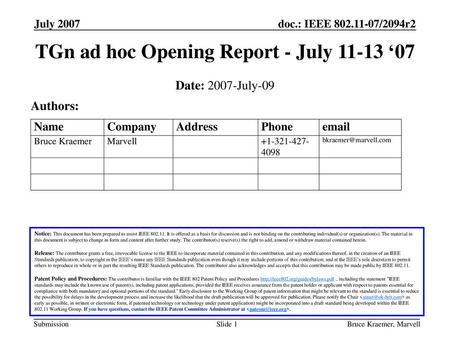 TGn ad hoc Opening Report - July ‘07