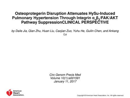 Osteoprotegerin Disruption Attenuates HySu-Induced Pulmonary Hypertension Through Integrin αvβ3/FAK/AKT Pathway SuppressionCLINICAL PERSPECTIVE by Daile.