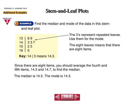 COURSE 3  LESSON 10-3 Stem-and-Leaf Plots