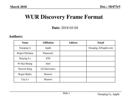 WUR Discovery Frame Format