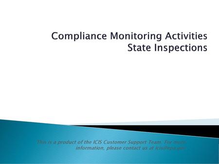 Compliance Monitoring Activities State Inspections