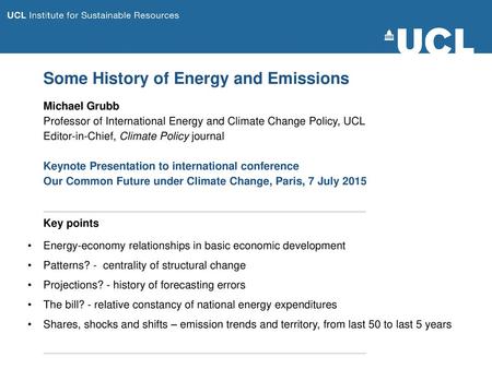 Some History of Energy and Emissions