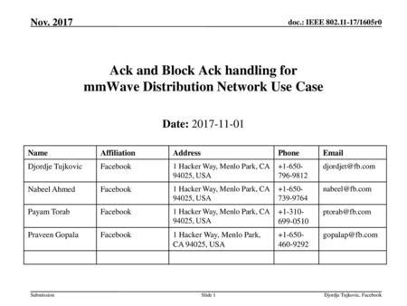 Ack and Block Ack handling for mmWave Distribution Network Use Case