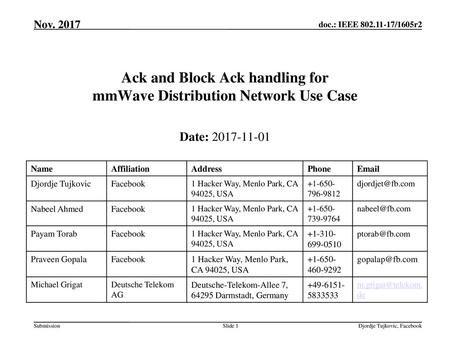 Ack and Block Ack handling for mmWave Distribution Network Use Case