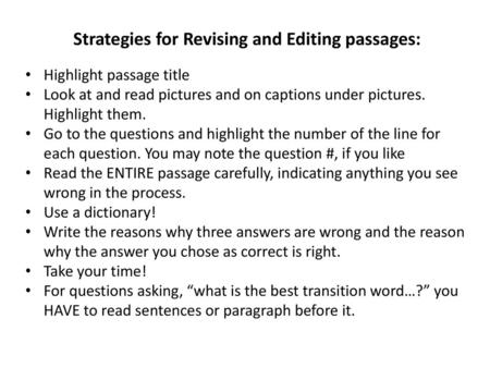 Strategies for Revising and Editing passages: