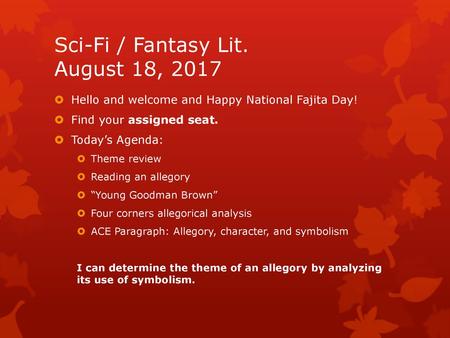 Sci-Fi / Fantasy Lit. August 18, 2017
