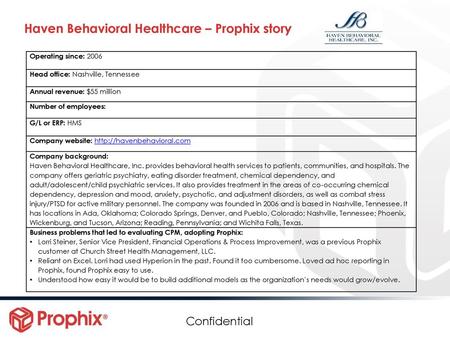 Haven Behavioral Healthcare – Prophix story