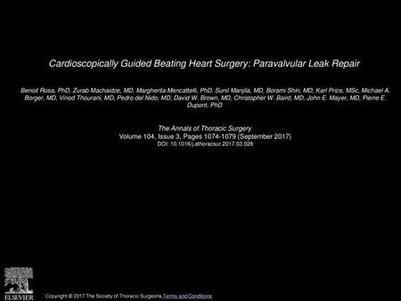 Cardioscopically Guided Beating Heart Surgery: Paravalvular Leak Repair  Benoit Rosa, PhD, Zurab Machaidze, MD, Margherita Mencattelli, PhD, Sunil Manjila,