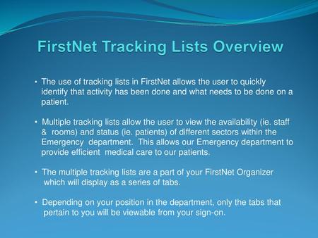 FirstNet Tracking Lists Overview