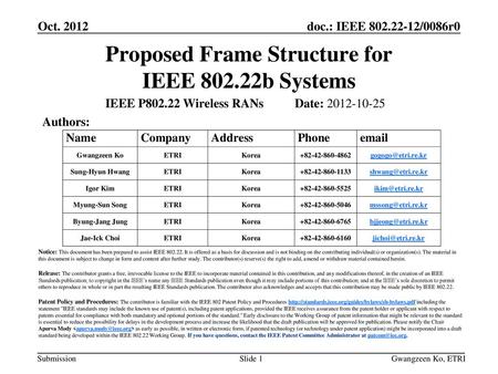 Proposed Frame Structure for IEEE b Systems
