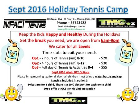 Sept 2016 Holiday Tennis Camp
