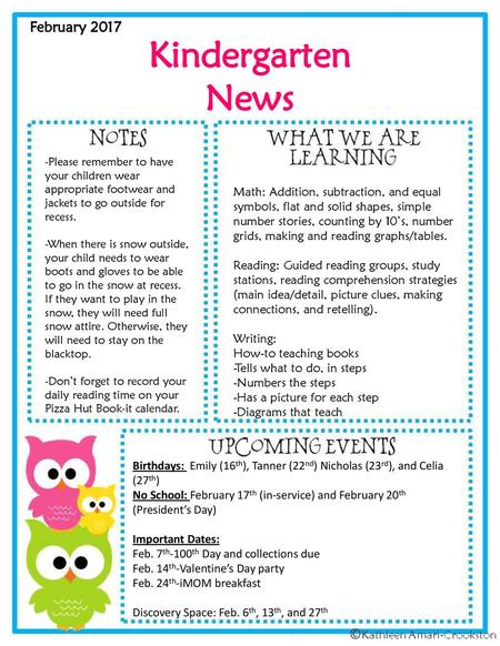 Kindergarten News February 2017
