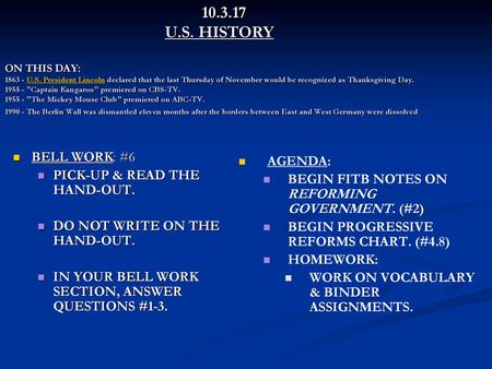 U. S. HISTORY ON THIS DAY: U. S