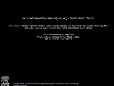 Tumor Microsatellite Instability in Early Onset Gastric Cancer