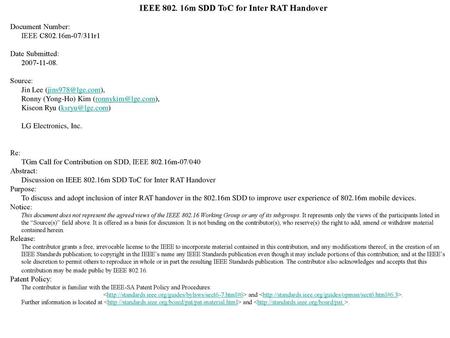 IEEE m SDD ToC for Inter RAT Handover