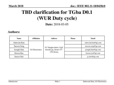 TBD clarification for TGba D0.1 (WUR Duty cycle)