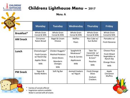 Childrens Lighthouse Menu – 2017 Menu A