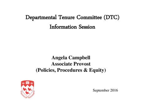 Departmental Tenure Committee (DTC) Information Session