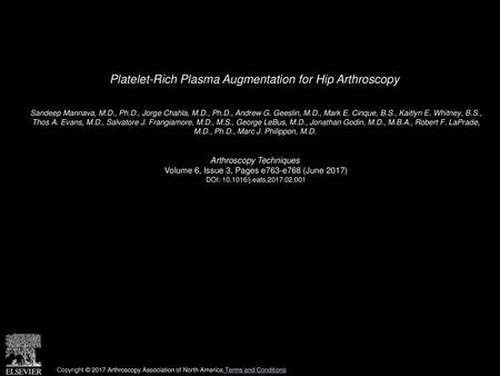 Platelet-Rich Plasma Augmentation for Hip Arthroscopy