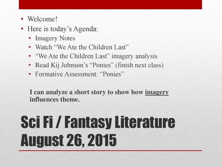 Sci Fi / Fantasy Literature August 26, 2015
