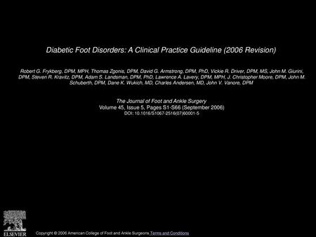 Diabetic Foot Disorders: A Clinical Practice Guideline (2006 Revision)