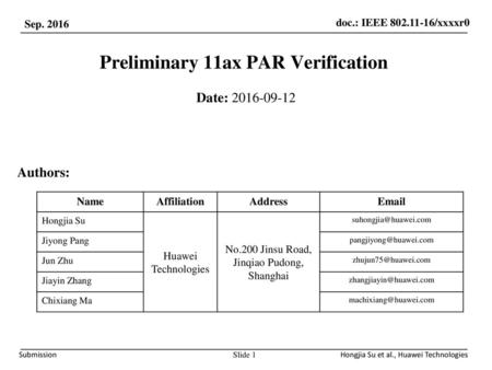Preliminary 11ax PAR Verification